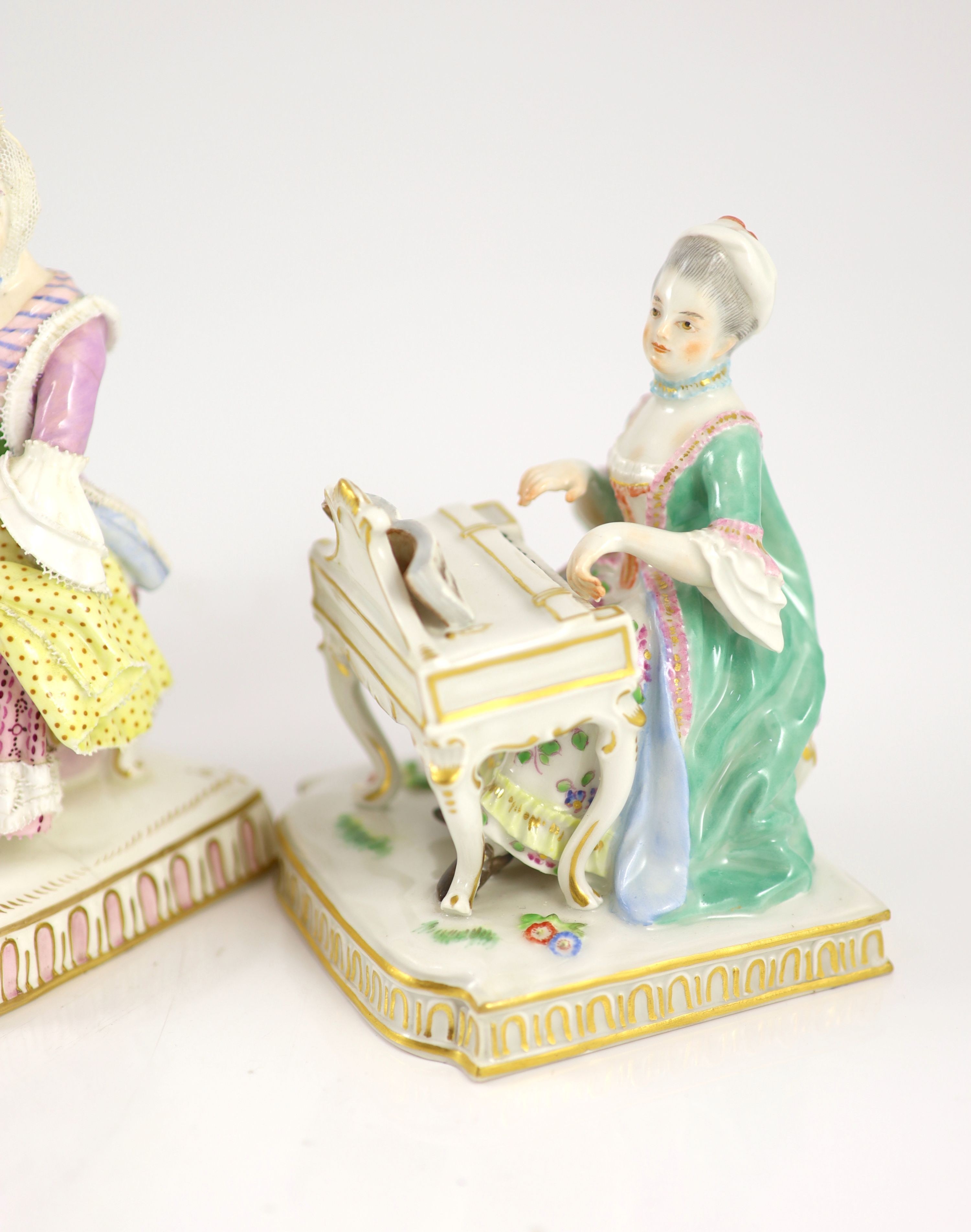 A composed set of five Meissen figures of the Senses, 19th/20th century, 12.5 cm - 14.5 cm high, small losses